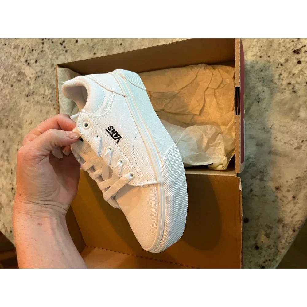 Vans Seldan Platform Kids Sneakers White Canvas Low Top Shoes  Size 1.0